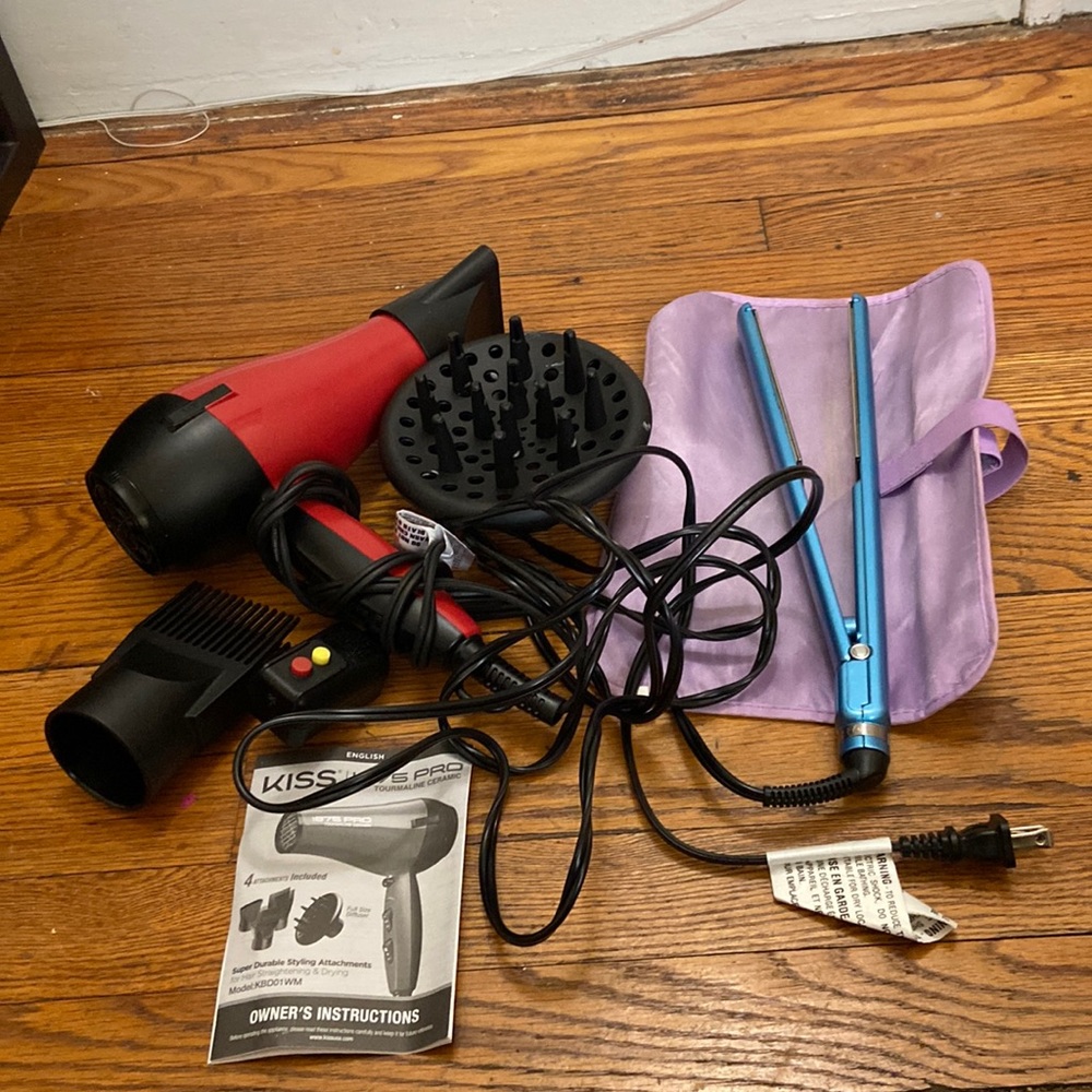 Nano titanium Babyliss pro flat iron and Red Kiss blow dryer